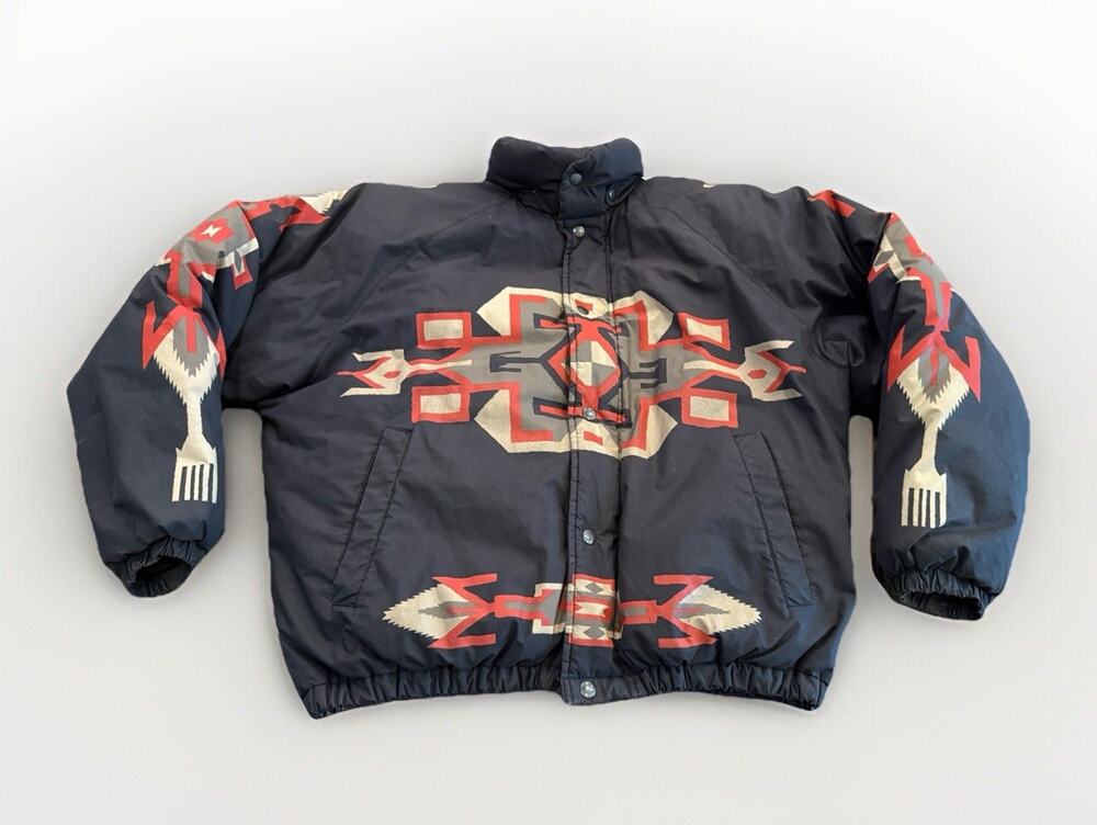 Vintage Ralph Lauren Mens Aztec Pattern Full Zip Puffer Down Jacket Size S SMALL